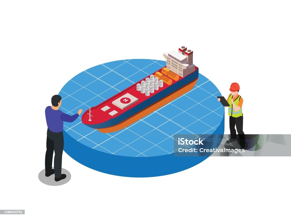Logistics Operation Vector Cargo Ship With Workers Inspecting Logistics Operations 3d Isometric ...