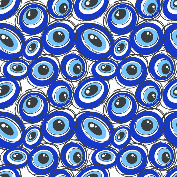 istock Evil eye seamless pattern. Greek and Turkish symbol of protection and luck. Blue bead magic background. Illustration with ethnic amulets and circle energy talismans. Vector modern ornament 2188156335