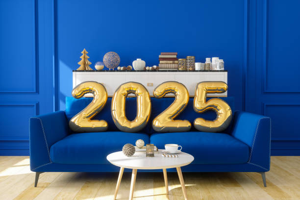 istock Gold Color 2025 Year Balloons On Blue Sofa 2188157893