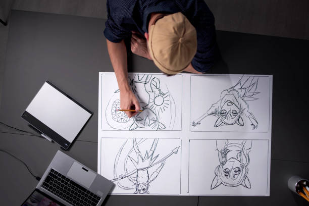 Hand Drawing Manga Anime Comic For Kids. Cartoon Storyboard