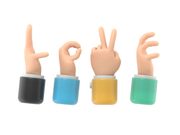 istock Cartoon Gesture Icon Mockup.Set female hands gestures making word LOVE, clipping path.3D rendering on white background. 2188159577