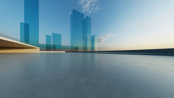istock 3d render of abstract futuristic glass architecture with empty concrete floor 2188162614