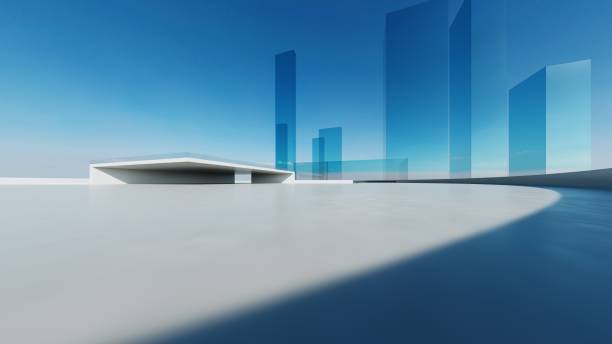 istock 3d render of abstract futuristic glass architecture with empty concrete floor 2188162615