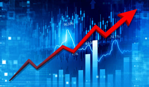 istock Upward arrow on stock market graph background 2188164266