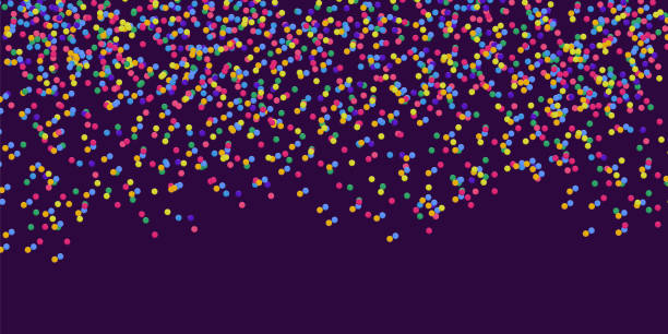 istock Colorful Confetti Dots Background in Cartoon Style Perfect for Celebrations and Holidays. Party confetti decorations falls from sky. Anniversary frame isolated on dark background 2188167076