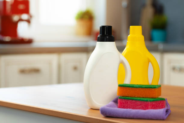 istock Cleaning detergents and tools on a kitchen counter 2188168816