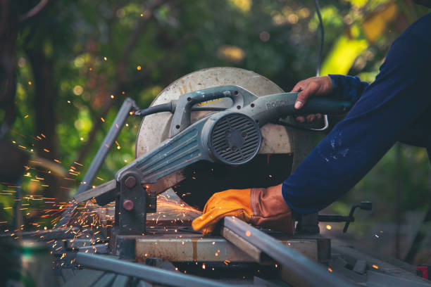 istock Welding machinery iron metal sparking fire flame close up construction Worker hands. Men hands protect glove Hot flame metal work cutting fire iron workshop. Locksmith Welding machine metal industry 2188173427