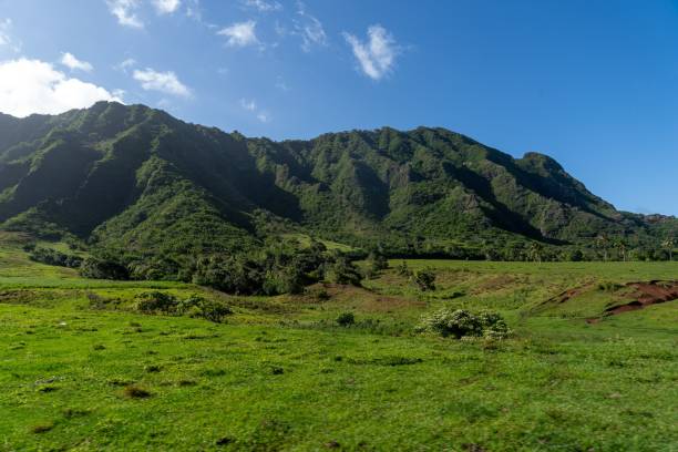 istock Lush green mountain landscape under blue sky 2188176226