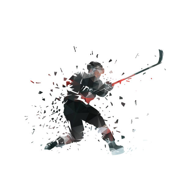 istock Ice hockey player shooting puck, isolated low polygonal vector illustration, geometric drawing. Side view. Ice hockey winter team sport 2188177378