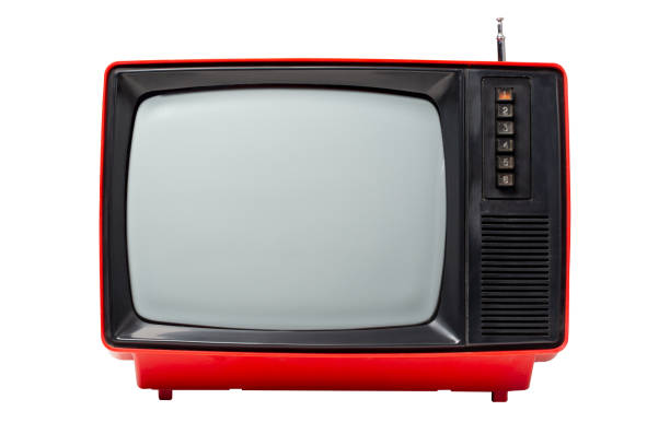 istock Old vintage red TV set television isolated on white background 2188181081