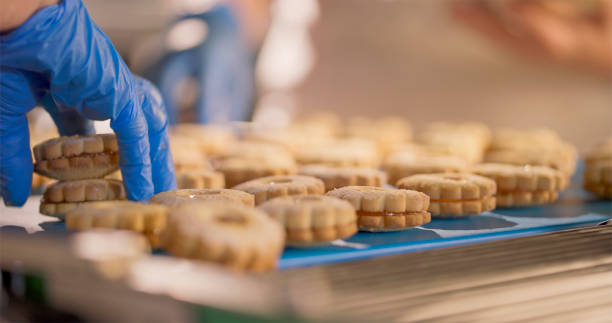 istock Hand-Assembled Cookies on Conveyor Line 2188182174