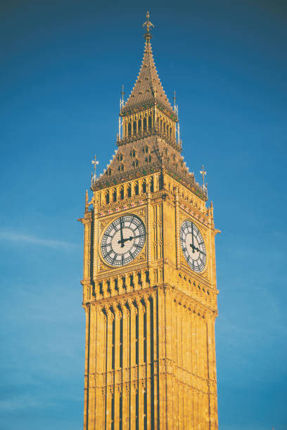 The sun shines down on the iconic London landmark that is the Elizabeth Tower (though it is better known as Big Ben) at the northern end of the Palace of Westminster