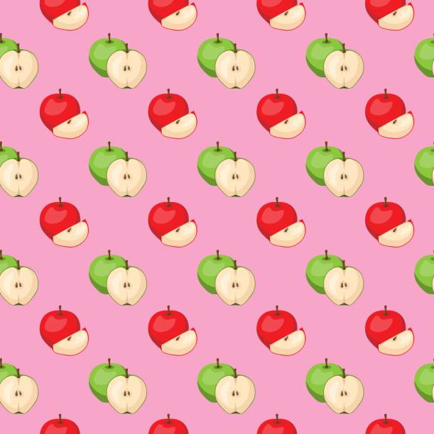 istock Apple flat seamless pattern on pink background. Wrapping paper, gift card, poster, banner design. 2188187898