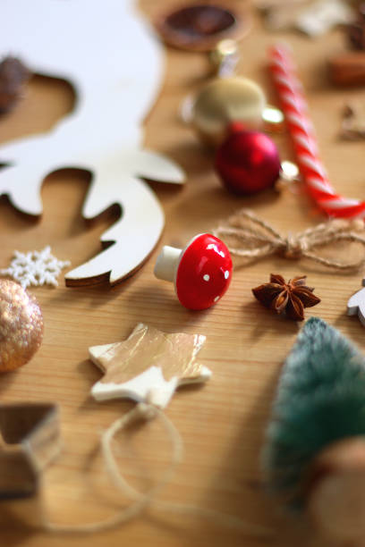 istock Christmas Decorations On Wooden Background 2188191358