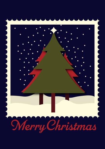 istock Dark Blue and White Christmas Card with Green Tree and Snowflakes 2188195806