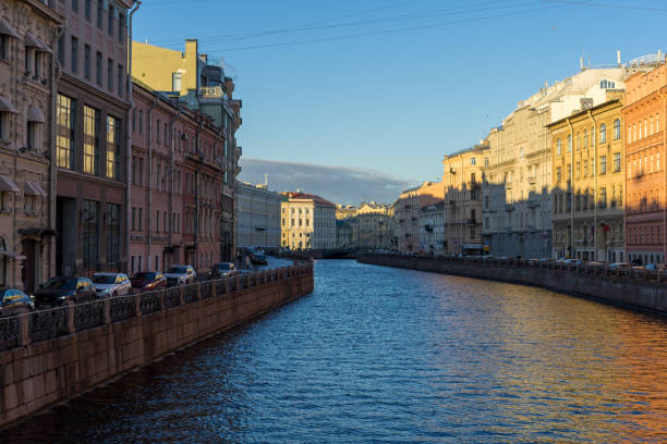 Russia, Saint Petersburg - November 24, 2024: View of the Moika River embankment