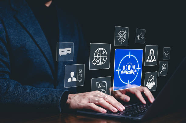 istock Recruitment and talent acquisition concept. Digital icon representing target with group of people, recruitment, talent acquisition. candidate selection, skill assessment, and hiring strategy. HR, 2188202542