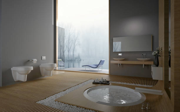 3d render of modern hotel room, bedroom