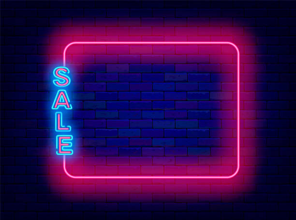 istock Sale neon greeting card. Empty pink frame and typography. Discount special offer. Shopping marketing. Light advertising. Copy space. Editable stroke. Vector stock illustration 2188206062