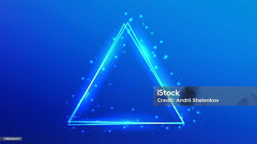 Neon Double Triangular Frame With Shining Effects And Sparkles Stock ...