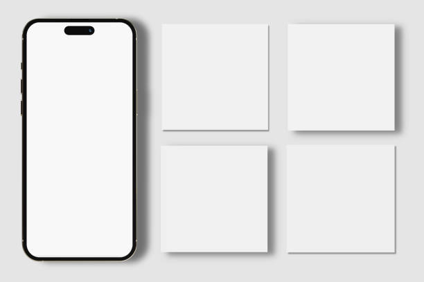 istock Smartphone mockup with social media post interface mockup. Social media mobile app page template design for user carousel post feed. Mobile app interface template on social network 2188206920