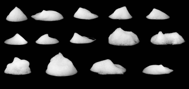 istock Set white foam isolated, Side view white foam soap or shower gel isolated is divided into parts on a black background. White facial foam creamy bubble soap sponge isolated on black background. 2188212658