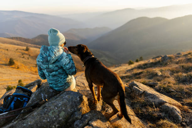 istock Woman with her dog taking a break from hiking 2188215749