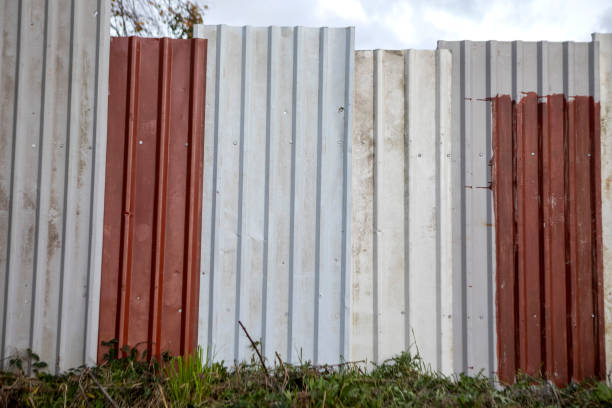 istock Irregular sizes of corrugated metal roughly joined together 2188225866