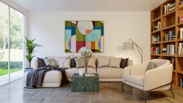 istock Large luxury modern bright interiors Living room mockup illustration 3D rendering image 2188233419