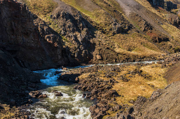 nature sceneries along the trail to get to the Hengifoss waterfall, Iceland