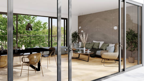 istock Large luxury modern bright interiors Living room mockup illustration 3D rendering image 2188233585