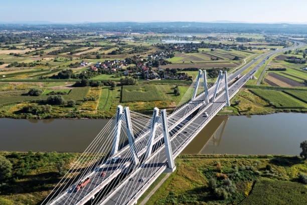 istock Suspension highway bridge from above 2188237537