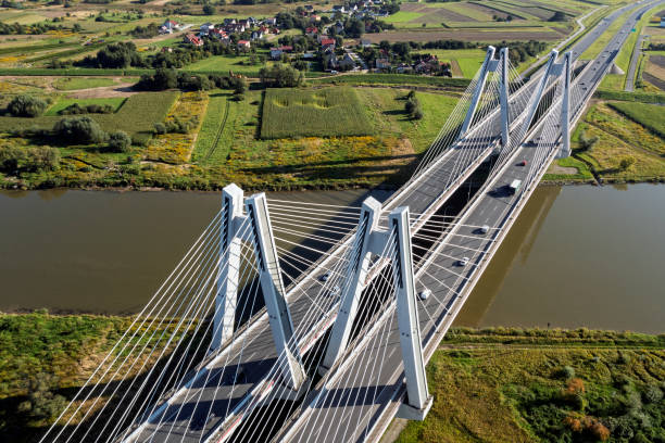istock Suspension road bridge from above 2188237740
