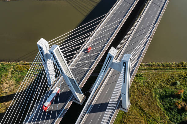 istock Suspension highway bridge from above 2188237968