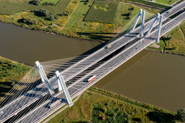 istock Suspension highway bridge from above 2188238215