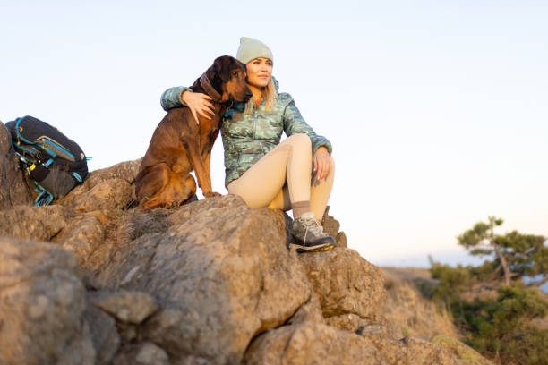 istock Woman with her dog taking a break from hiking 2188241205