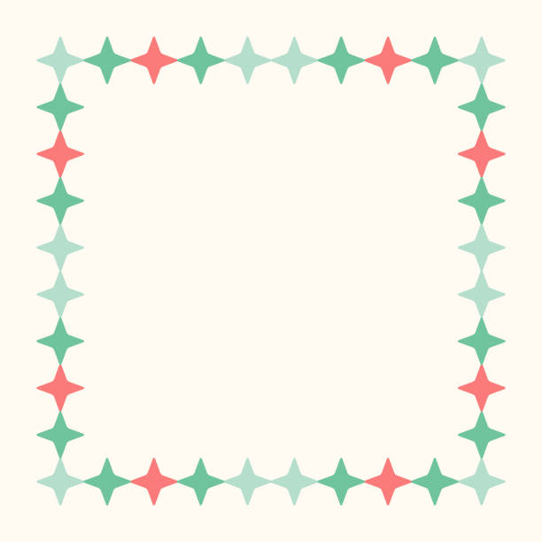 Vector illustration of glittering mid-century inspired star frame in retro holiday colors, arranged in a square frame with copy space for added text.