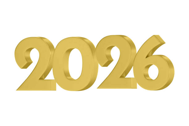 istock 3D vector numbers 2026 in a gold color. Design object for New Year greeting cards, advertising banners. Metal numbers are bold and sleek, and with sharp edges. 3D element isolated on white 2188248309