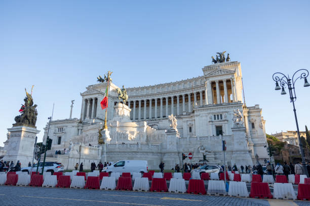 Scenic marble colonnade of the Altare della Patria (Vittoriano), Rome, Italy
