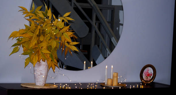 istock autumn leaves bouquet and candles composition ,home interior 2188251604