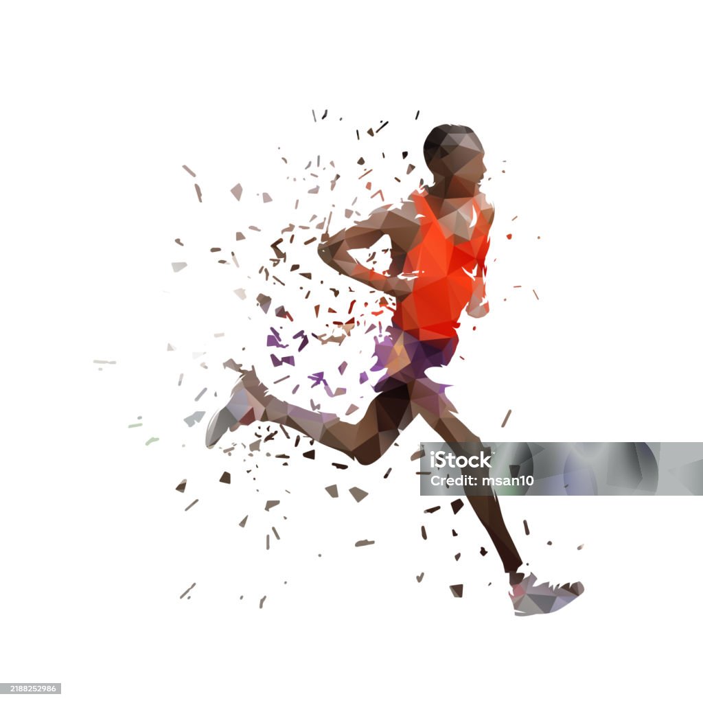 Runner Man Running Man Marathon Runner Isolated Vector Low Poly Illustration Side ...