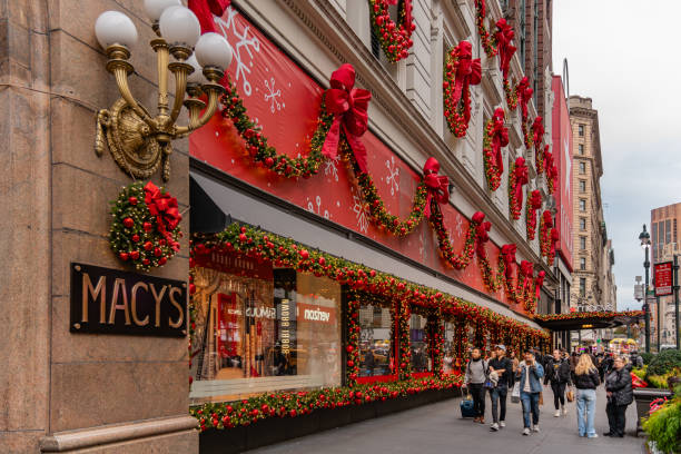 New York, NY, US-November 11, 2024: The famous Macy's department store in lower Manhattan decorated for the Christmas holiday season.
