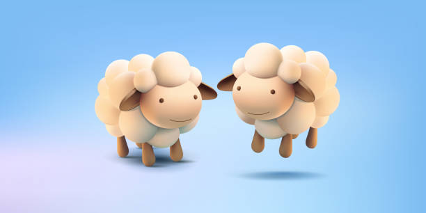 istock 3D cute happy characters sheep, jumping and standing, 3D. Modern banner for agriculture, natural wool concepts. Vector illustration. 2188256498