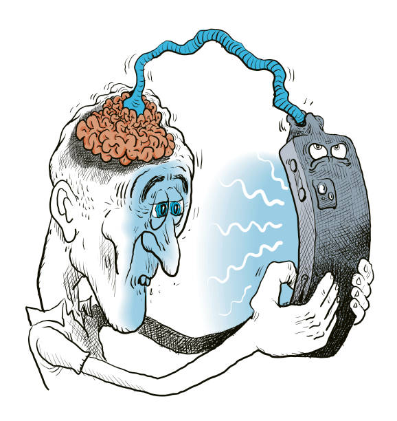 internet i sztuczna inteligencja niszczą mózg - gnijący stock illustrations