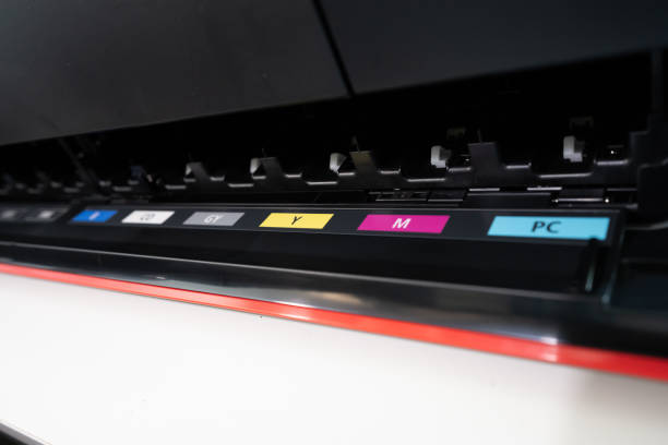 istock Ink cartridge tanks of a large inkjet printer.. 2188264987
