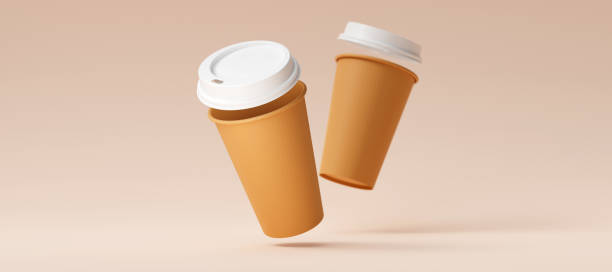 istock Minimalist Craft Blank Paper Coffee Cup on a beige background. Takeaway paper coffee cup 3d render illustration 2188265964