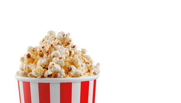 istock Classic red striped popcorn cardboard cup on isolated and white background 2188269805