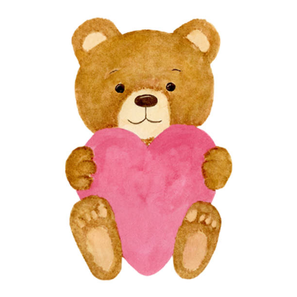 istock Watercolor cute teddy bear with pink heart. 2188272145