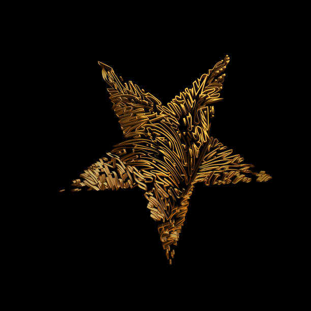 Golden star created with scribbled lines shining brightly on a dark background, perfect for christmas or festive projects