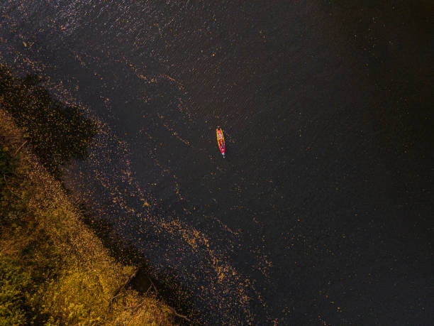 istock Explorer in Rainforest River on Autumn Kayaking Trip, Aerial View 2188284395